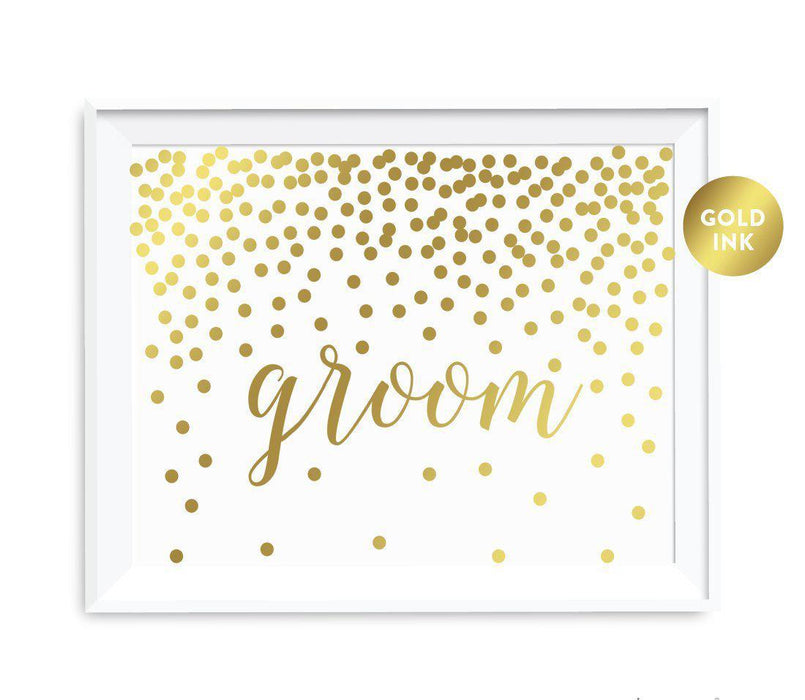 Metallic Gold Confetti Polka Dots Wedding Party Signs-Set of 1-Andaz Press-Mr. & Mrs.-