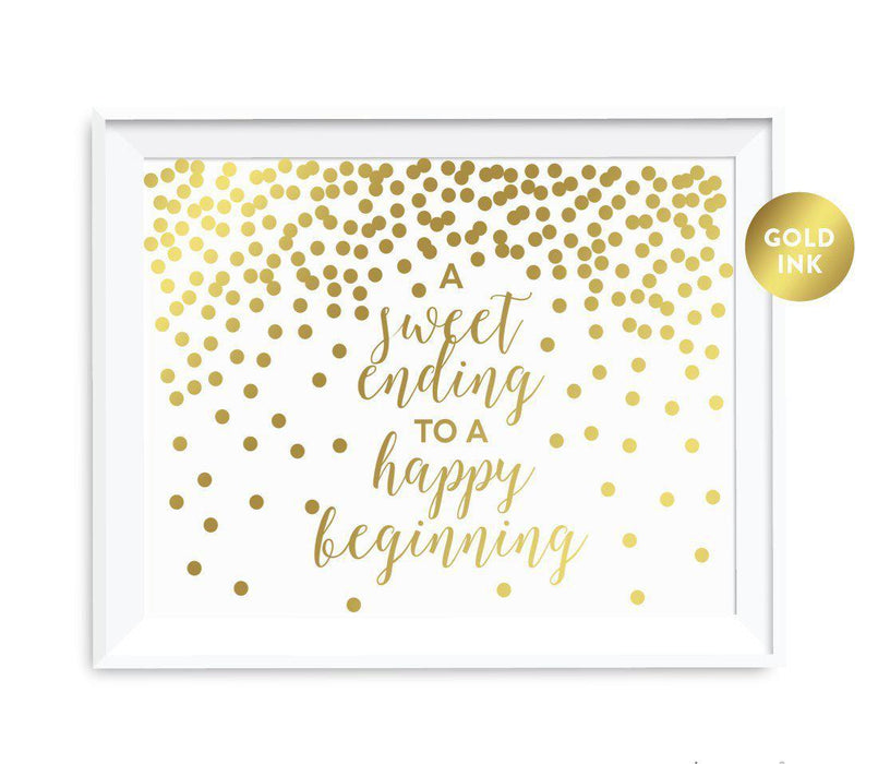 Metallic Gold Confetti Polka Dots Wedding Party Signs-Set of 1-Andaz Press-A Sweet Ending to a Happy Beginning-