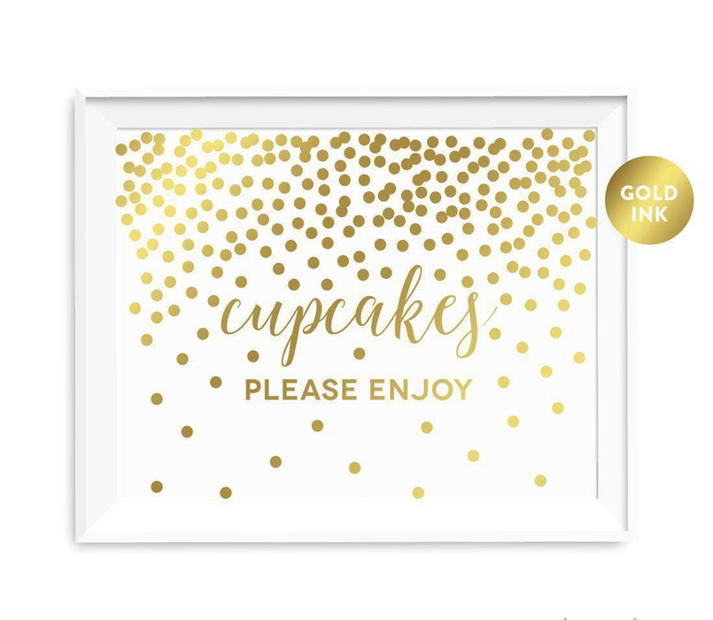 Metallic Gold Confetti Polka Dots Wedding Party Signs-Set of 1-Andaz Press-Cupcakes Please Enjoy-