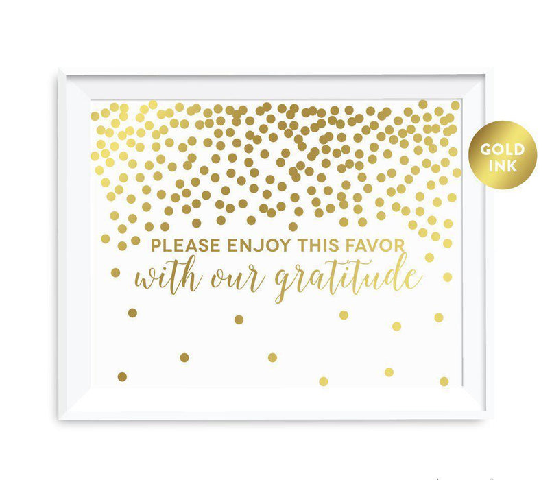Metallic Gold Confetti Polka Dots Wedding Party Signs-Set of 1-Andaz Press-Please Enjoy This Favor With Our Gratitude-
