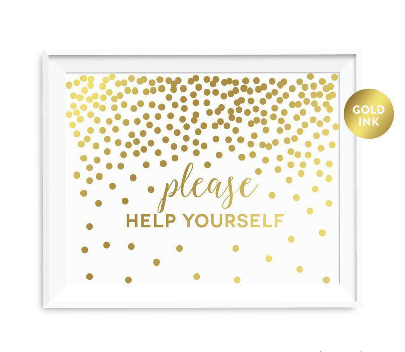 Metallic Gold Confetti Polka Dots Wedding Party Signs-Set of 1-Andaz Press-Please Help Yourself Reception-