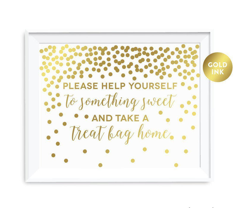 Metallic Gold Confetti Polka Dots Wedding Party Signs-Set of 1-Andaz Press-Please Help Yourself to Something Sweet and Take a Treat Bag Home-