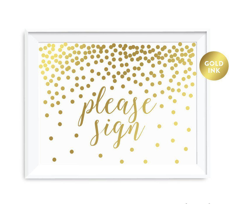 Metallic Gold Confetti Polka Dots Wedding Party Signs-Set of 1-Andaz Press-Please Sign-