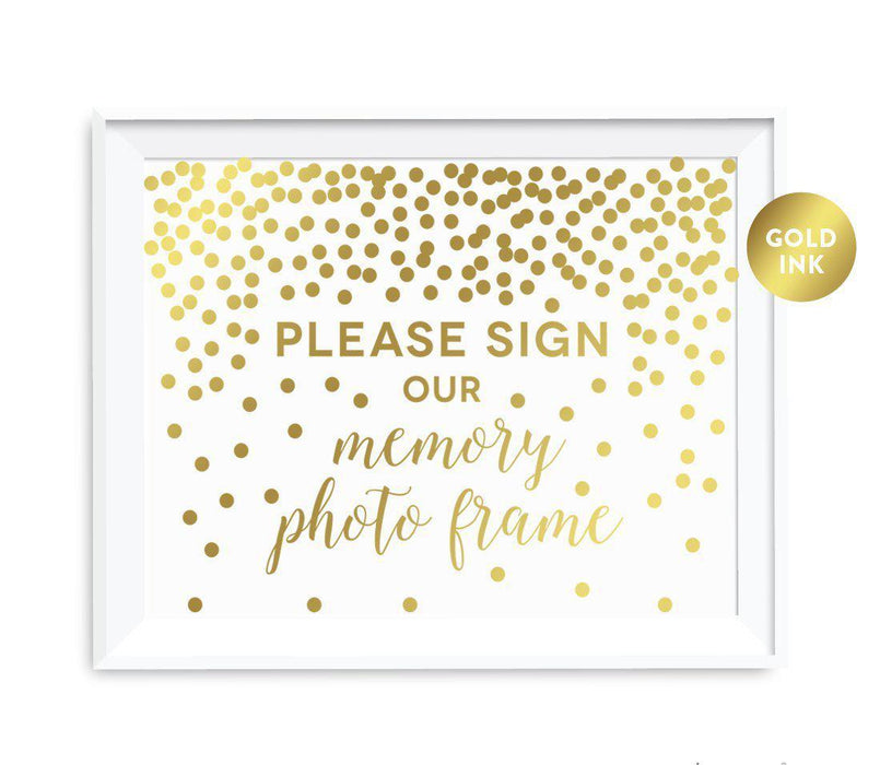 Metallic Gold Confetti Polka Dots Wedding Party Signs-Set of 1-Andaz Press-Please Sign Our Memory Photo Frame-