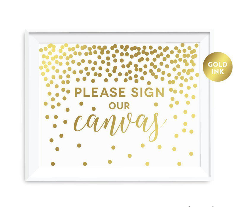 Metallic Gold Confetti Polka Dots Wedding Party Signs-Set of 1-Andaz Press-Please Sign our Canvas-