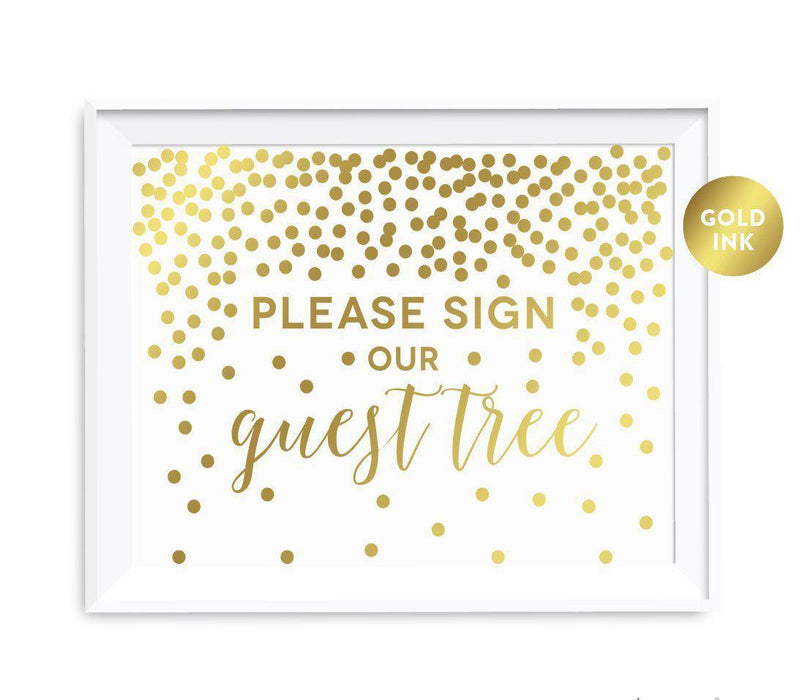 Metallic Gold Confetti Polka Dots Wedding Party Signs-Set of 1-Andaz Press-Please Sign our Guest Tree-