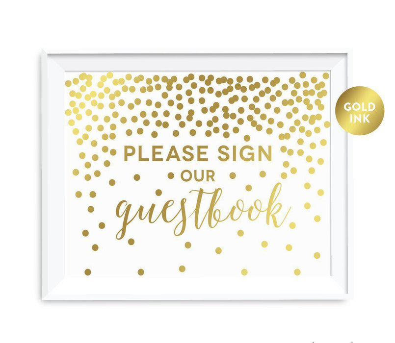 Metallic Gold Confetti Polka Dots Wedding Party Signs-Set of 1-Andaz Press-Please Sign our Guestbook-