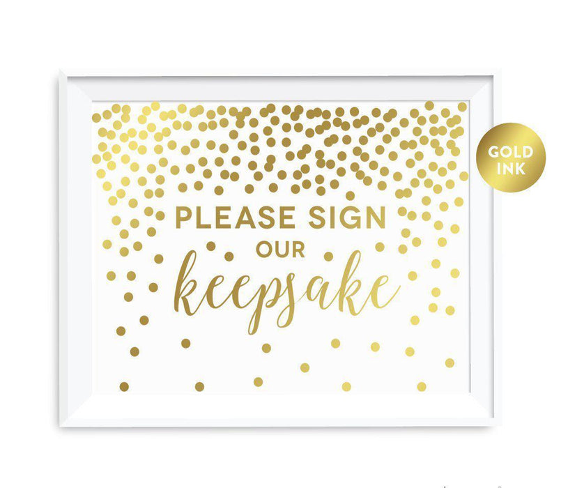 Metallic Gold Confetti Polka Dots Wedding Party Signs-Set of 1-Andaz Press-Please Sign our Keepsake-