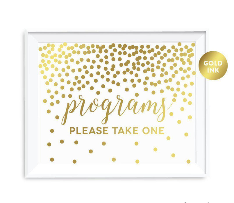 Metallic Gold Confetti Polka Dots Wedding Party Signs-Set of 1-Andaz Press-Programs Please Take One-