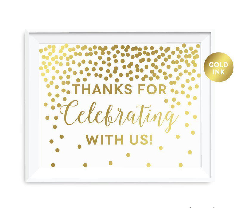 Metallic Gold Confetti Polka Dots Wedding Party Signs-Set of 1-Andaz Press-Thank You for Celebrating With Us-