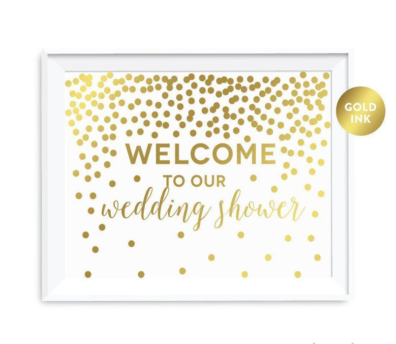 Metallic Gold Confetti Polka Dots Wedding Party Signs-Set of 1-Andaz Press-Welcome to our Wedding Shower-