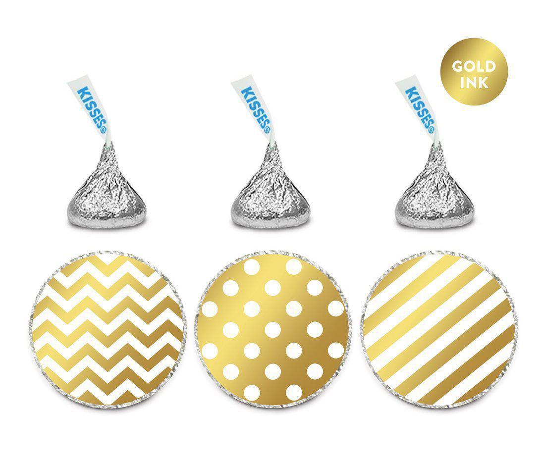 Metallic Gold Polka Dots, Stripes, Chevron Hershey's Kisses Sticker Labels-Set of 216-Andaz Press-