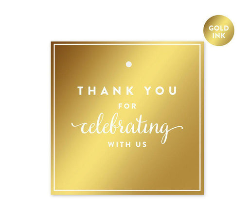Metallic Gold Square Favor Gift Thank You Tags-Set of 24-Andaz Press-Thank You For Celebrating With Us!-