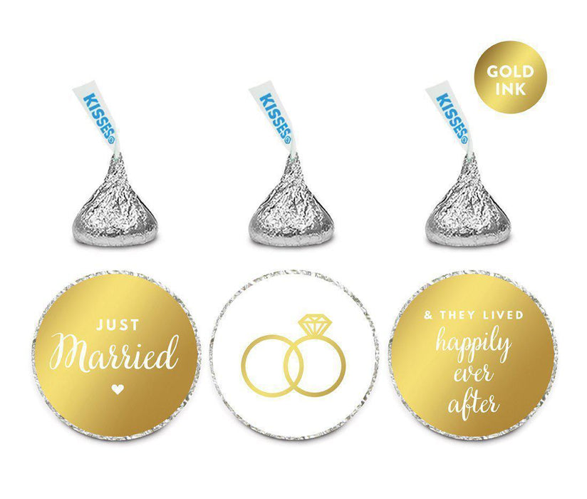 Metallic Gold Wedding Hershey's Kisses Sticker Labels-Set of 216-Andaz Press-Just Married-