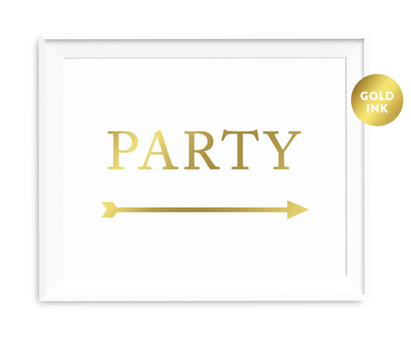 Metallic Gold Wedding Party Directional Signs, Double-Sided Big Arrow-Set of 1-Andaz Press-Restrooms-