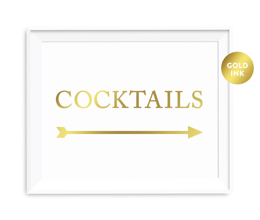 Metallic Gold Wedding Party Directional Signs, Double-Sided Big Arrow-Set of 1-Andaz Press-Cocktails-
