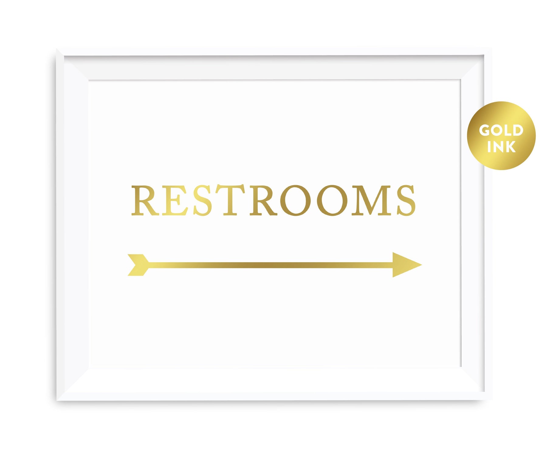 Metallic Gold Wedding Party Directional Signs, Double-Sided Big Arrow-Set of 1-Andaz Press-Restrooms-