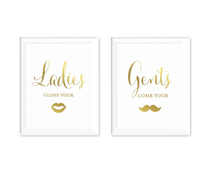 Metallic Gold Wedding Party Signs, 2-Pack-Set of 2-Andaz Press-Ladies, Gents-