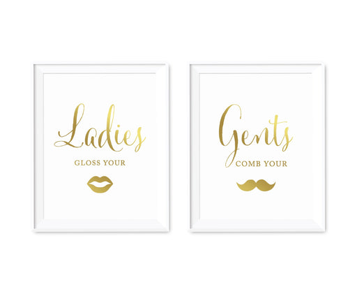 Metallic Gold Wedding Party Signs, 2-Pack-Set of 2-Andaz Press-Gloss Your Lips, Comb Your Mustache-