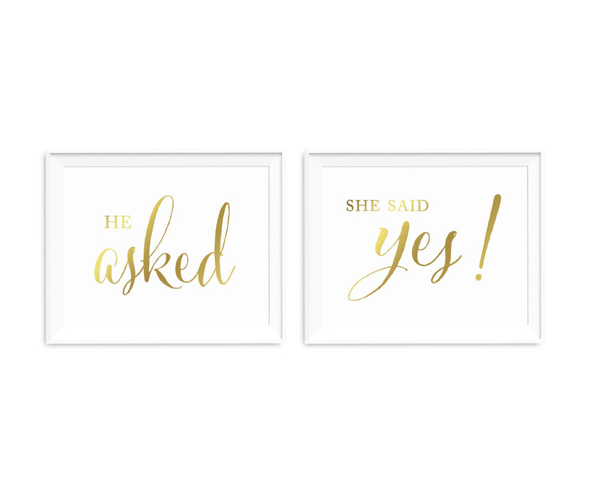 Metallic Gold Wedding Party Signs, 2-Pack-Set of 2-Andaz Press-He Asked, She Said Yes!-