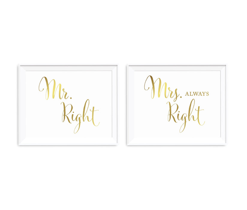 Metallic Gold Wedding Party Signs, 2-Pack-Set of 2-Andaz Press-Mr. Right, Mrs. Always Right-
