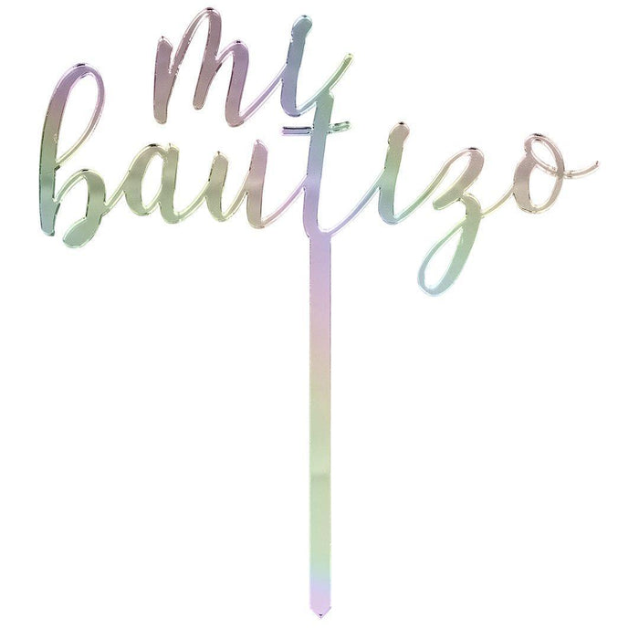 Mi Bautizo Baptism Mirror Acrylic Cake Toppers-Set of 1-Andaz Press-Iridescent-