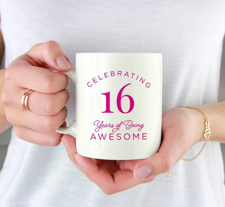 Milestone Birthday Funny Coffee Mug Gag Gift, Celebrating 16 Years of Being Awesome-Set of 1-Andaz Press-