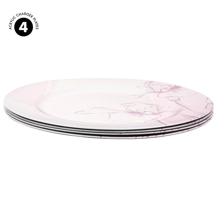 Minimal Floral Line Acrylic Charger Plates-Set of 4-Koyal Wholesale-