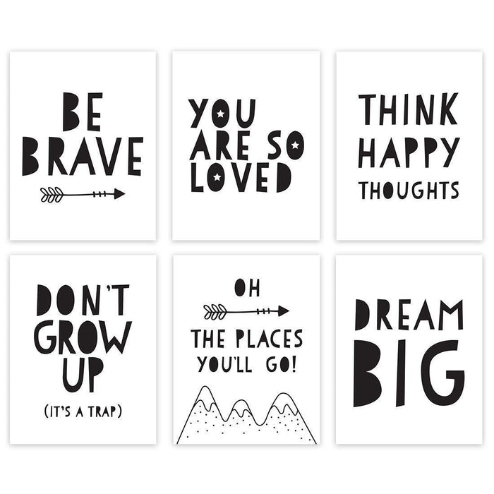 Minimalist Scandinavian Black White Theme Nursery Room Wall Art-Set of 6-Andaz Press-Wash Your Hands, Hang Your Towel, Brush Your Teeth-