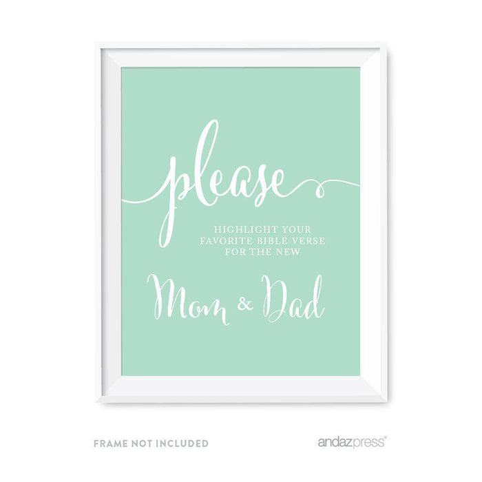 Mint Green Baby Shower Signs-Set of 1-Andaz Press-Please Highlight Your Favorite Bible Verse for the New Mom & Dad-