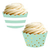 Mint Green Stripes and Metallic Gold Ink Polka Dots Cupcake Wrappers-set of 24-Andaz Press-