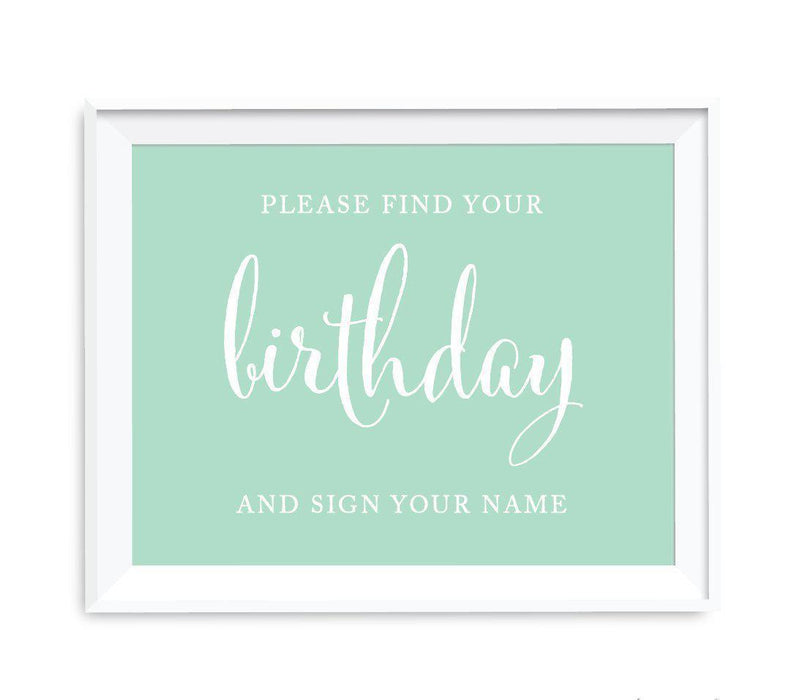 Mint Green Wedding Signs-Set of 1-Andaz Press-Please Find Your Birthday and Your Name Guest Book Calendar-