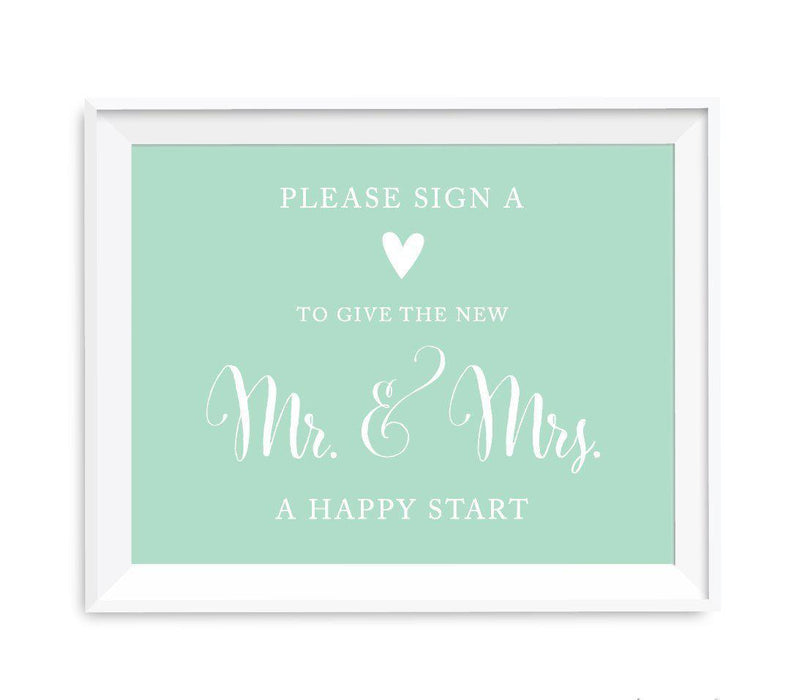 Mint Green Wedding Signs-Set of 1-Andaz Press-Please Sign a Heart to Give the New Mr. & Mrs. a Happy Start-