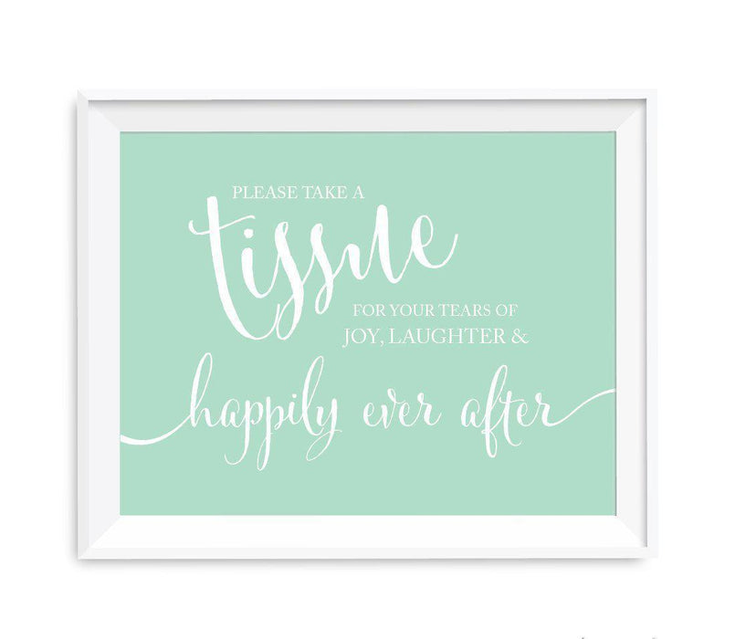 Mint Green Wedding Signs-Set of 1-Andaz Press-Please Take A Tissue for Your Tears of Joy, Laughter and Happily Ever After-