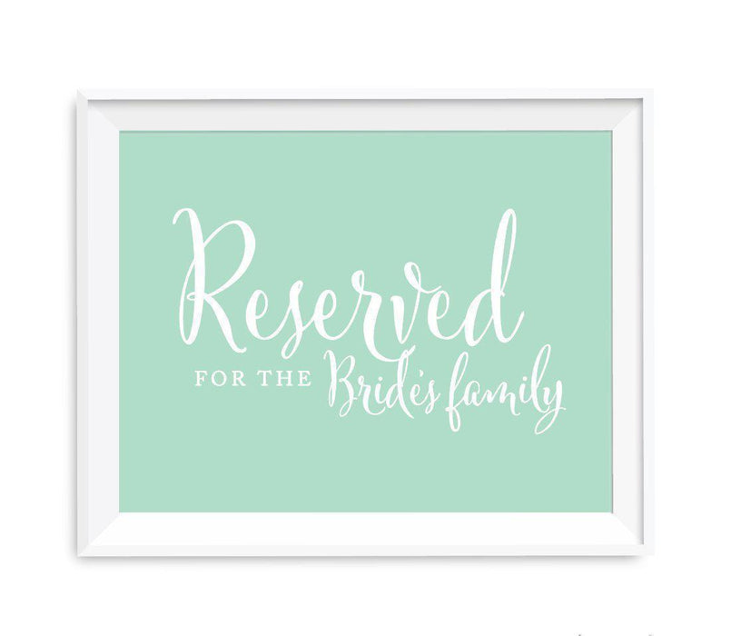 Mint Green Wedding Signs-Set of 1-Andaz Press-Reserved For The Bride's Family-