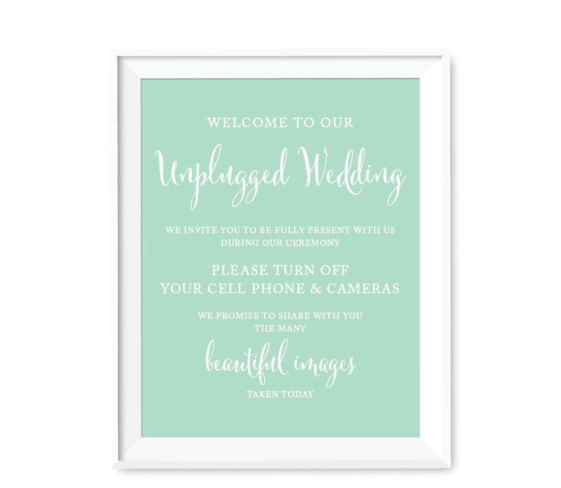 Mint Green Wedding Signs-Set of 1-Andaz Press-Welcome to Our Unplugged Ceremony Turn Off Phones-