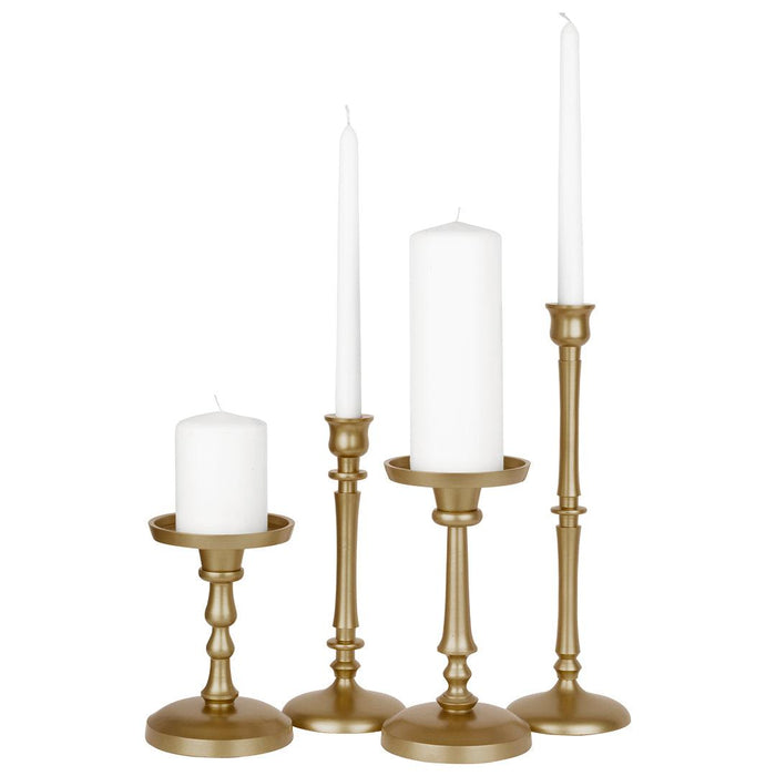Mismatched Vintage Taper Candlestick and Pillar Holder-Set of 7-Koyal Wholesale-Gold-
