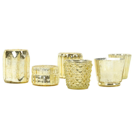 Mixed Mercury Glass Candle Holders-Set of 6-Koyal Wholesale-Gold-