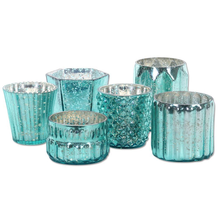 Mixed Mercury Glass Candle Holders-Set of 6-Koyal Wholesale-Mint-