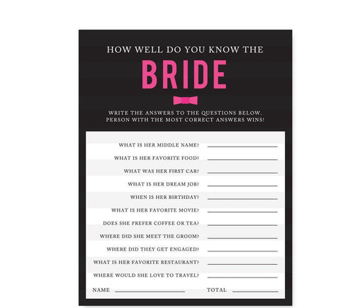 Modern Black and White Stripes Wedding Bridal Shower Game Cards-Set of 20-Andaz Press-How Well Do You Know The Bride?-