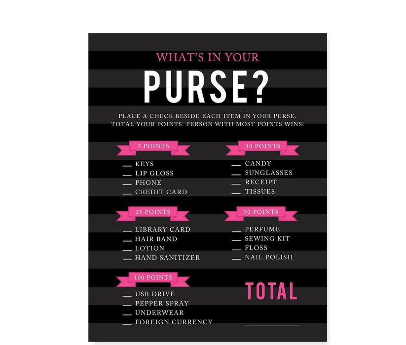 Modern Black and White Stripes Wedding Bridal Shower Game Cards-Set of 20-Andaz Press-What's In Your Purse?-