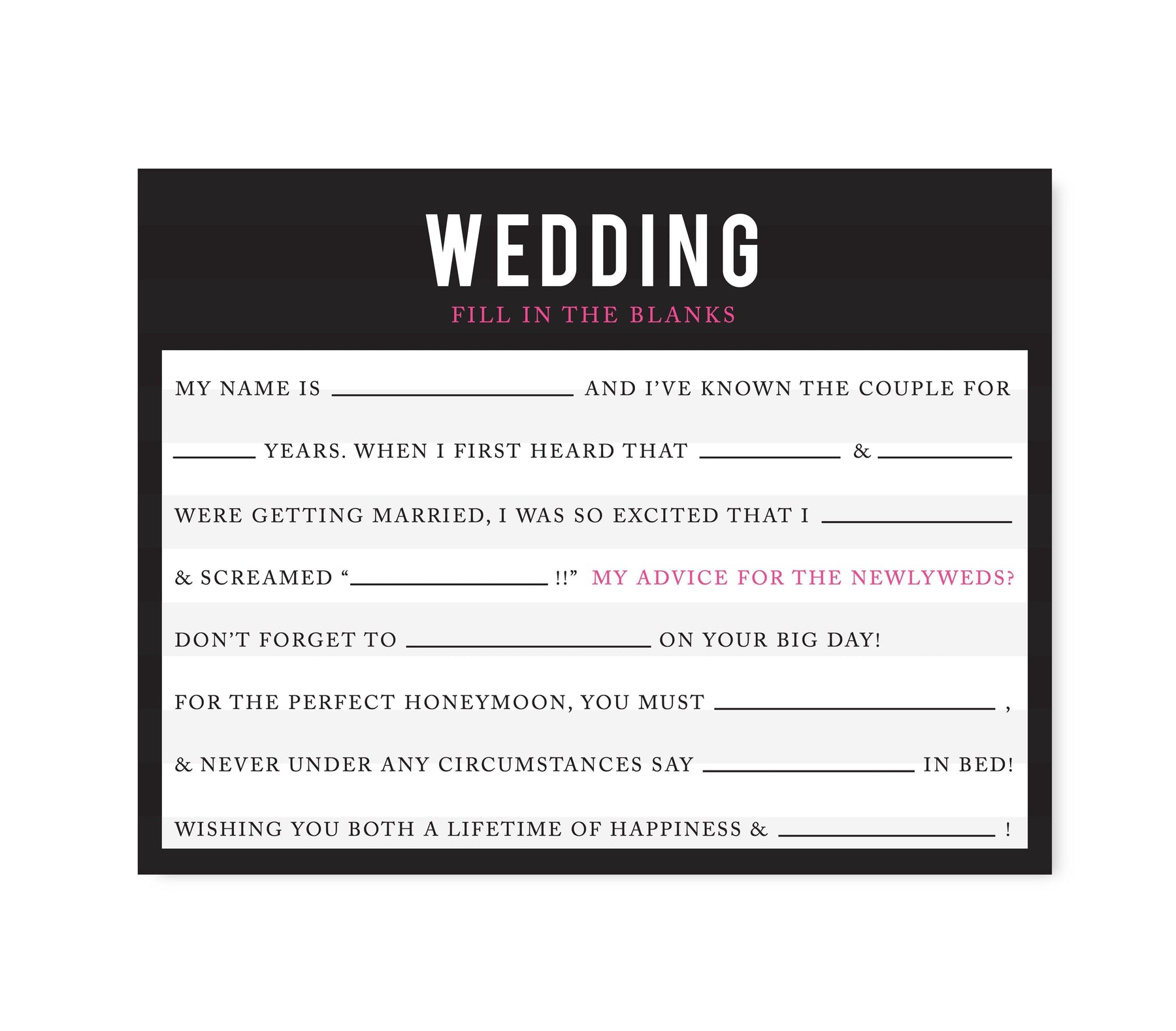 Modern Black and White Stripes Wedding Cards Guest Book Alternative-Set of 20-Andaz Press-Fill-In-The-Blank - Newlyweds-