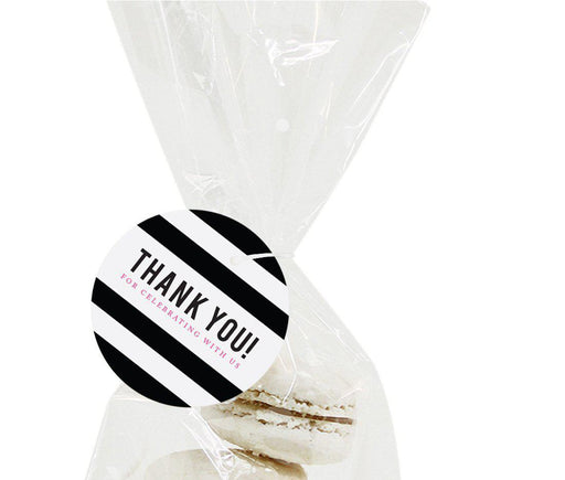 Modern Black and White Stripes Wedding Round Circle Gift Tags-Set of 24-Andaz Press-Thank You For Celebrating With Us-