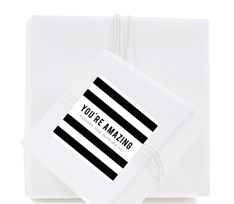 Modern Black and White Stripes Wedding Square Label Stickers, You're Amazing-Set of 40-Andaz Press-