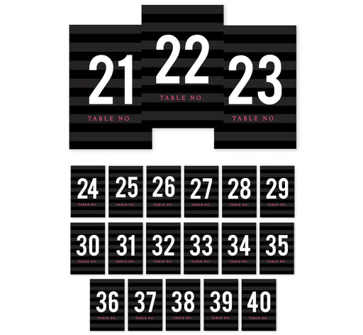 Modern Black and White Stripes Wedding Table Numbers-Set of 20-Andaz Press-1-20-