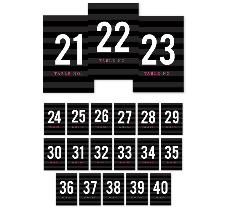 Modern Black and White Stripes Wedding Table Numbers-Set of 20-Andaz Press-1-20-