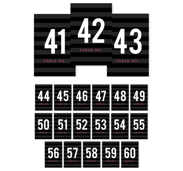 Modern Black and White Stripes Wedding Table Numbers-Set of 20-Andaz Press-1-20-