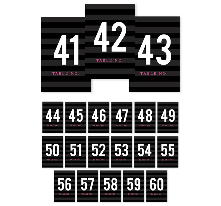 Modern Black and White Stripes Wedding Table Numbers-Set of 20-Andaz Press-41-60-