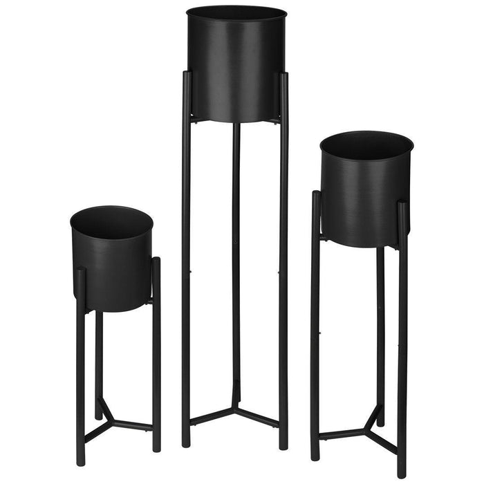 Modern Metal Drum Planter Stands-Set of 3-Koyal Wholesale-Black-