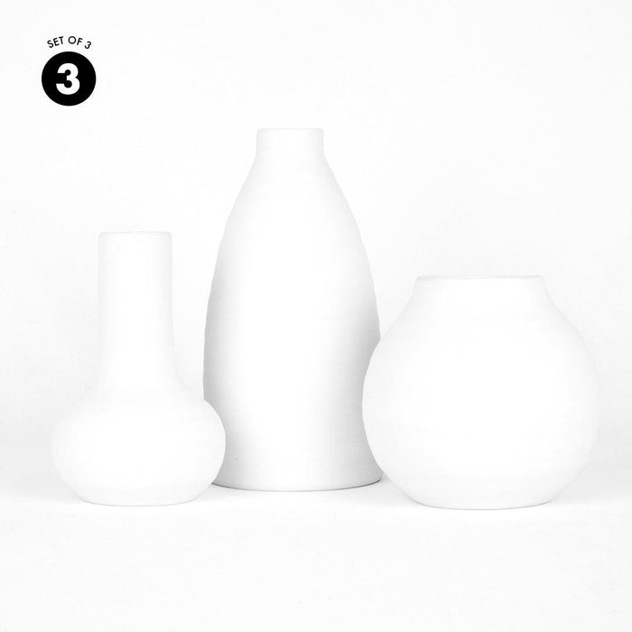 Modern Minimalist Ceramic Vases-Set of 3-Koyal Wholesale-Matte White-